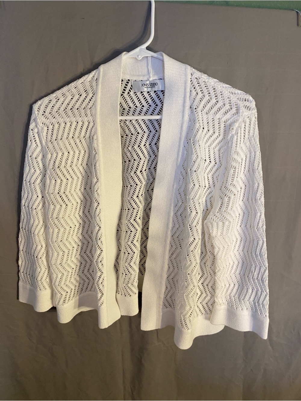 Jones Studio White Open-Weave Knit Cardigan